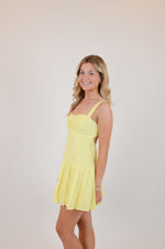 Baby Yellow Open Back Pleated Mini Dress