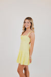 Baby Yellow Open Back Pleated Mini Dress