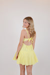 Baby Yellow Open Back Pleated Mini Dress