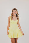 Baby Yellow Open Back Pleated Mini Dress