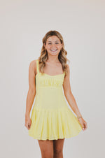 Baby Yellow Open Back Pleated Mini Dress