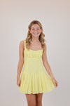 Baby Yellow Open Back Pleated Mini Dress