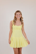 Baby Yellow Open Back Pleated Mini Dress