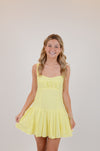 Baby Yellow Open Back Pleated Mini Dress
