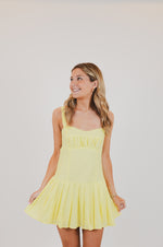 Baby Yellow Open Back Pleated Mini Dress
