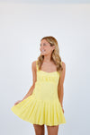 Baby Yellow Open Back Pleated Mini Dress