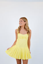 Baby Yellow Open Back Pleated Mini Dress