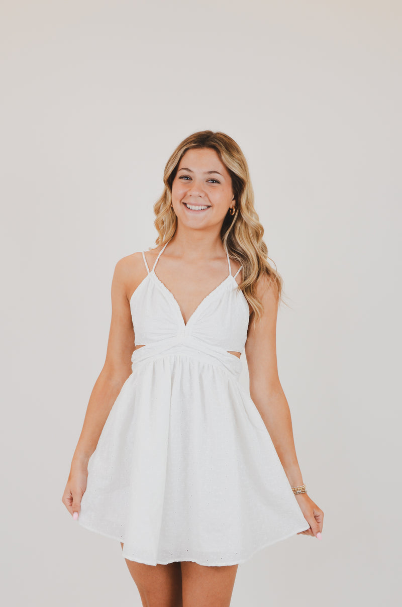 White Cutout Ruched Mini Dress