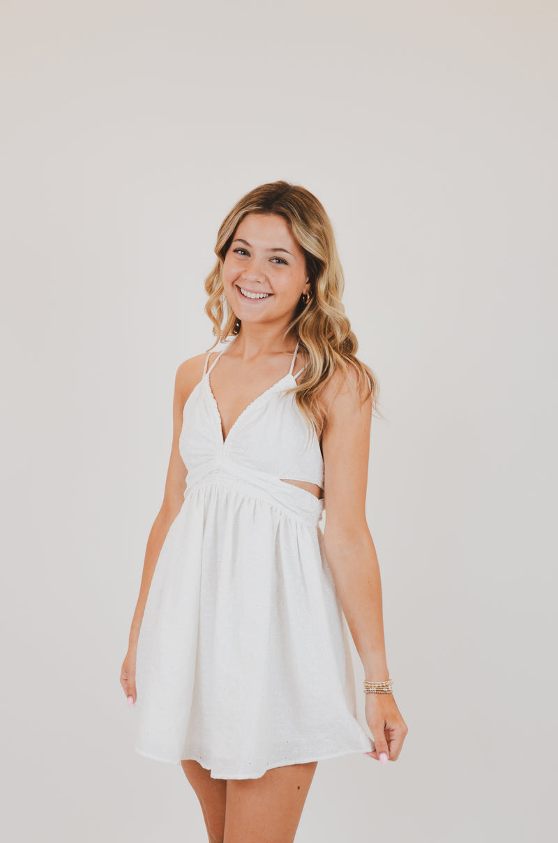 White Cutout Ruched Mini Dress