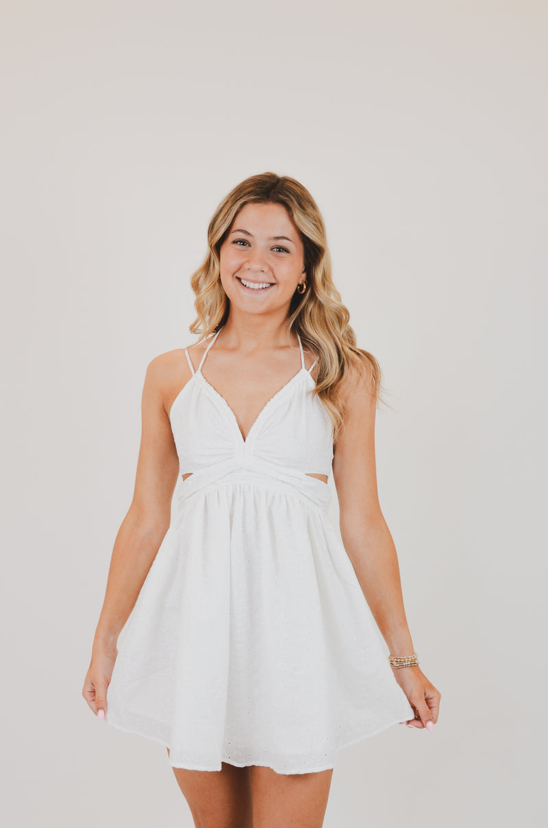 White Cutout Ruched Mini Dress