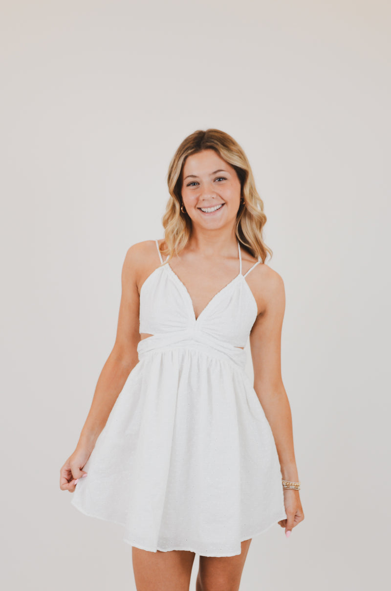 White Cutout Ruched Mini Dress