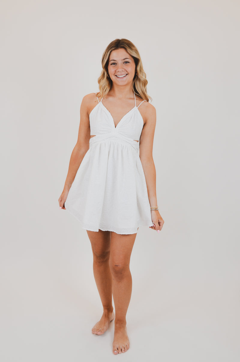 White Cutout Ruched Mini Dress