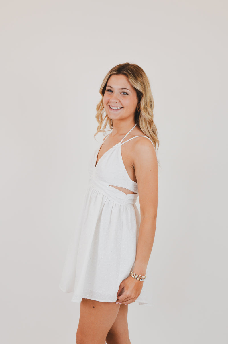 White Cutout Ruched Mini Dress