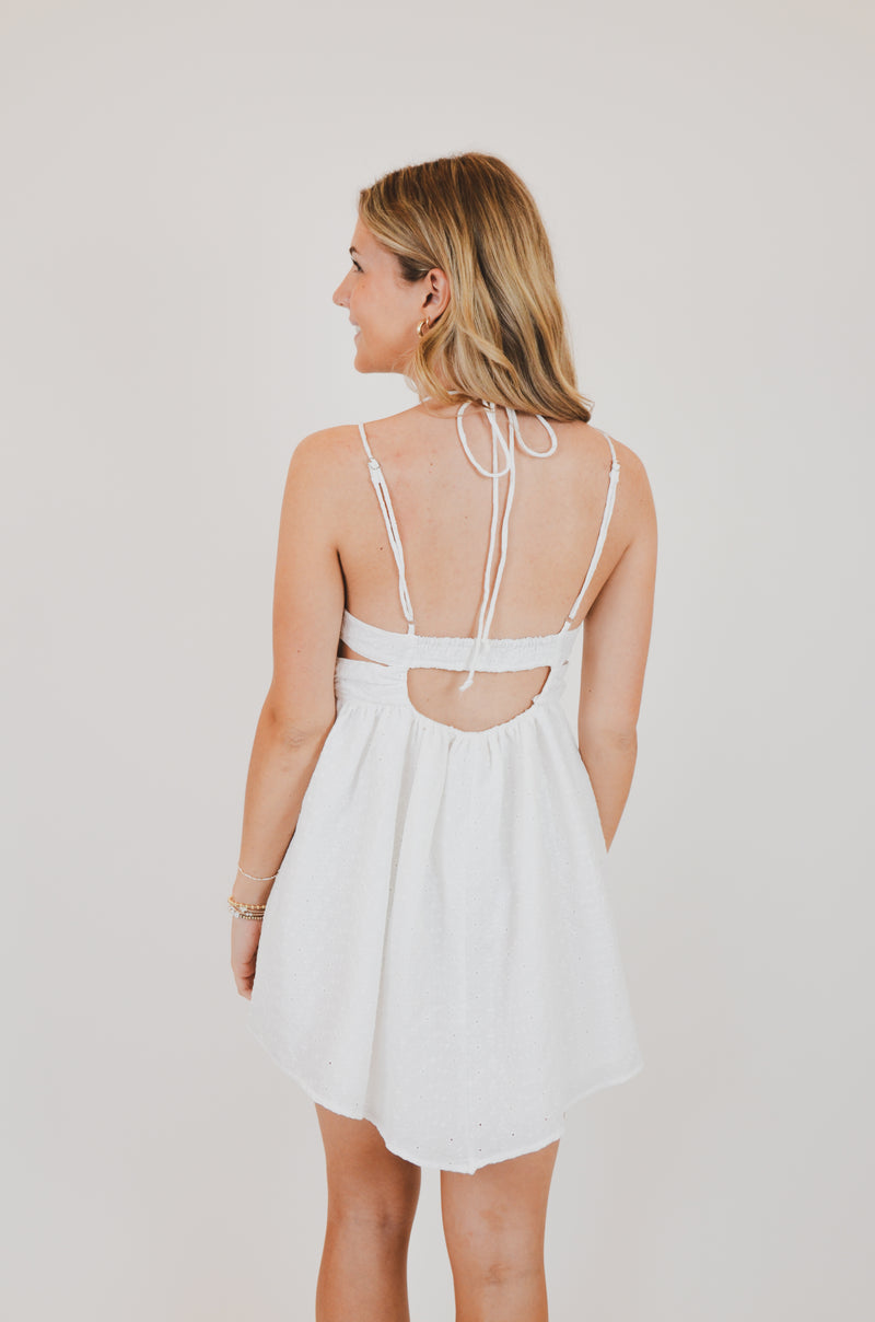 White Cutout Ruched Mini Dress