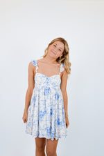 Blue Floral Wing Strap Mini Dress