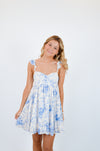 Blue Floral Wing Strap Mini Dress