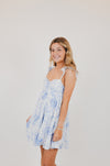 Blue Floral Wing Strap Mini Dress