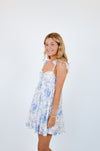 Blue Floral Wing Strap Mini Dress