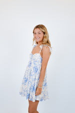 Blue Floral Wing Strap Mini Dress