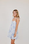 Blue Floral Wing Strap Mini Dress