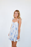 Blue Floral Wing Strap Mini Dress
