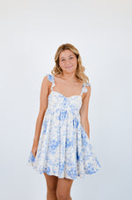 Blue Floral Wing Strap Mini Dress