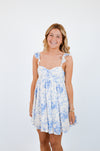 Blue Floral Wing Strap Mini Dress