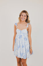Blue Floral Wing Strap Mini Dress