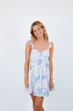 Blue Floral Wing Strap Mini Dress