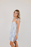 Blue Floral Wing Strap Mini Dress