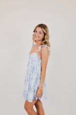 Blue Floral Wing Strap Mini Dress