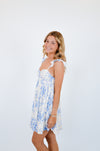 Blue Floral Wing Strap Mini Dress