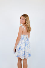 Blue Floral Wing Strap Mini Dress