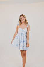 Blue Floral Wing Strap Mini Dress