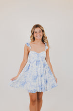 Blue Floral Wing Strap Mini Dress