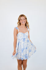 Blue Floral Wing Strap Mini Dress