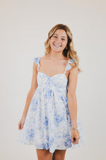 Blue Floral Wing Strap Mini Dress