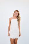 White Halter Full Body Tiered Crinkle Mini Dress
