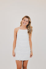 White Halter Full Body Tiered Crinkle Mini Dress