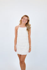 White Halter Full Body Tiered Crinkle Mini Dress