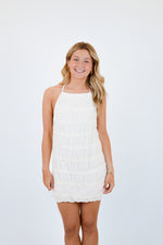 White Halter Full Body Tiered Crinkle Mini Dress