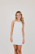 White Halter Full Body Tiered Crinkle Mini Dress