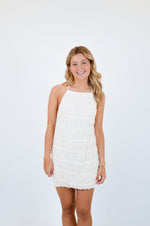 White Halter Full Body Tiered Crinkle Mini Dress