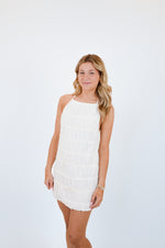 White Halter Full Body Tiered Crinkle Mini Dress