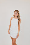 White Halter Full Body Tiered Crinkle Mini Dress