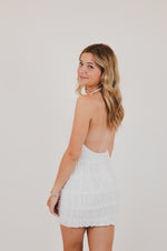 White Halter Full Body Tiered Crinkle Mini Dress