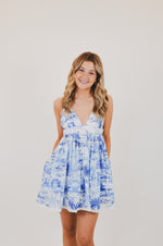 Blue Palm Tree Swing Mini Dress