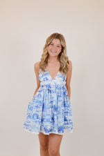 Blue Palm Tree Swing Mini Dress