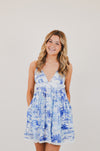 Blue Palm Tree Swing Mini Dress