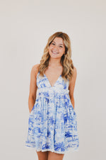Blue Palm Tree Swing Mini Dress